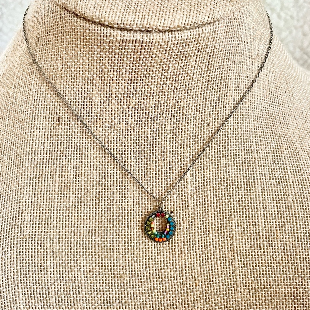 Firefly Beaded Mosaic Circle Pendant Necklace